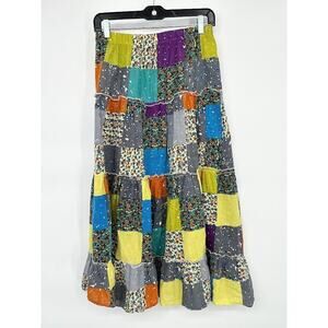 Sweet Miss Maxi Skirt Small‎ Multicolor Patchwork Boho Hippie 100% Cotton Granny